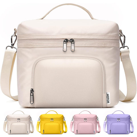 HOTOR women's lunch bag with structured PU leather exterior for a neat, professional look.