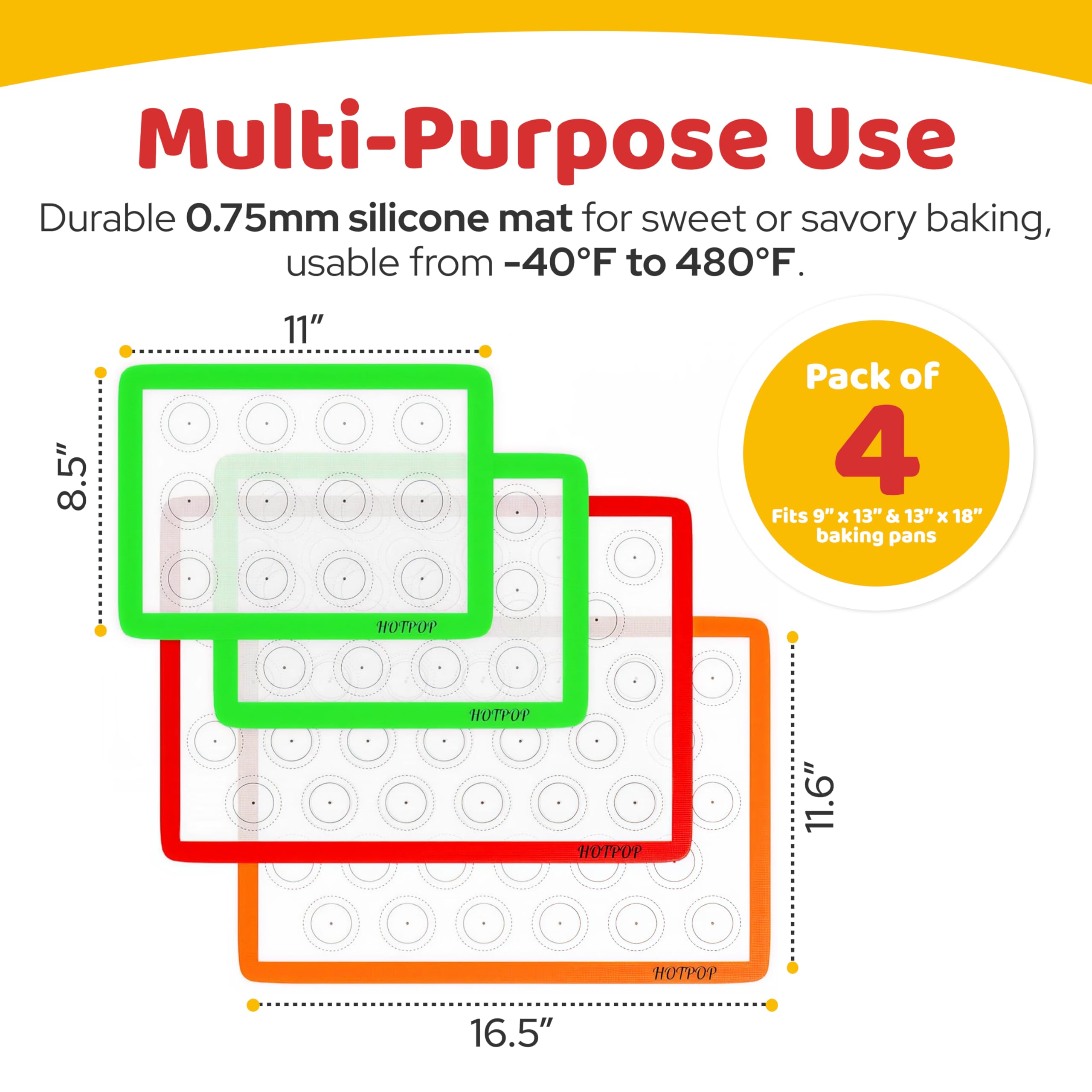 HOTPOP half-sheet mat ready to fit standard bakeware for less parchment.