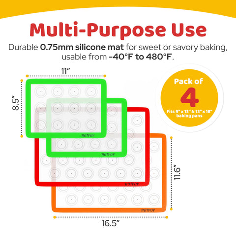 HOTPOP half-sheet mat ready to fit standard bakeware for less parchment.