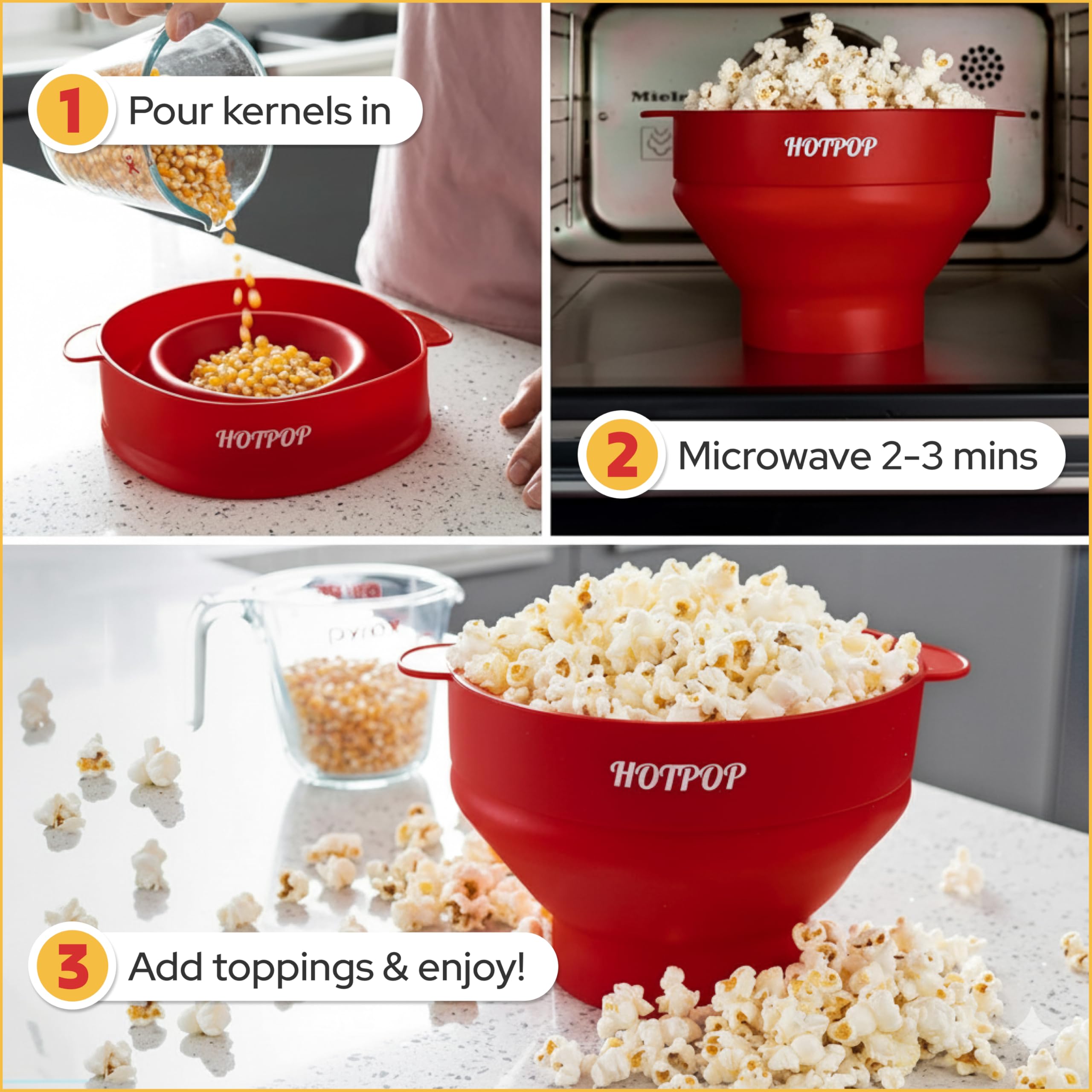 Durable heat-resistant silicone material of HotPop popcorn maker