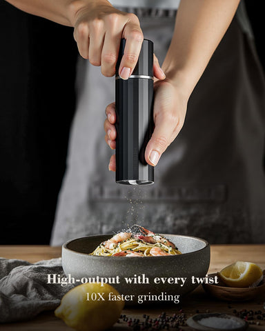 HOTQILIN pepper grinder side view emphasizes ergonomic grip for comfortable, extended seasoning sessions.