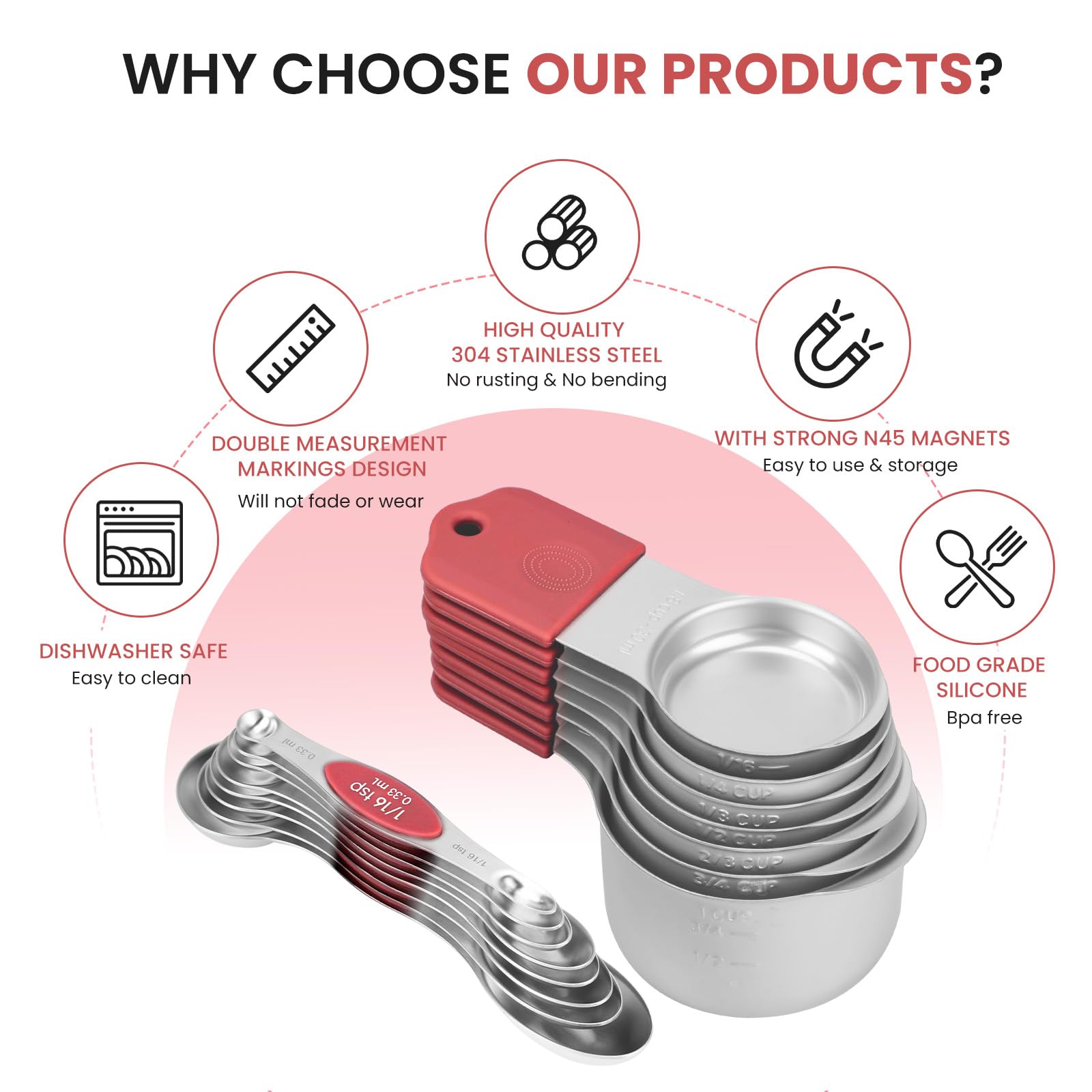 HOUJIP magnetic measuring cups dishwasher-safe for easy cleanup