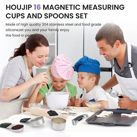HOUJIP magnetic measuring spoons in bright stainless for clear measurements.