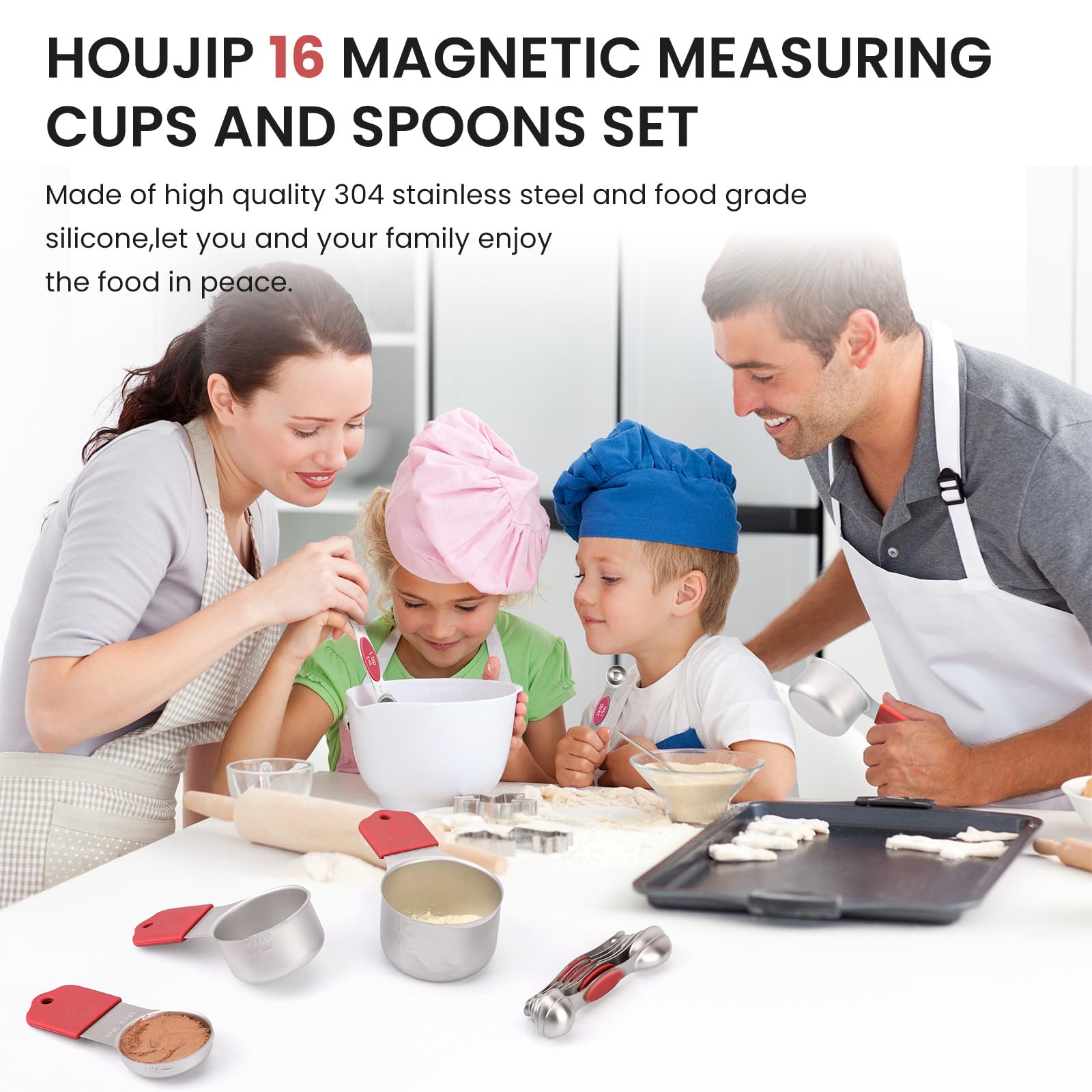 HOUJIP magnetic measuring spoons with double markings for precision