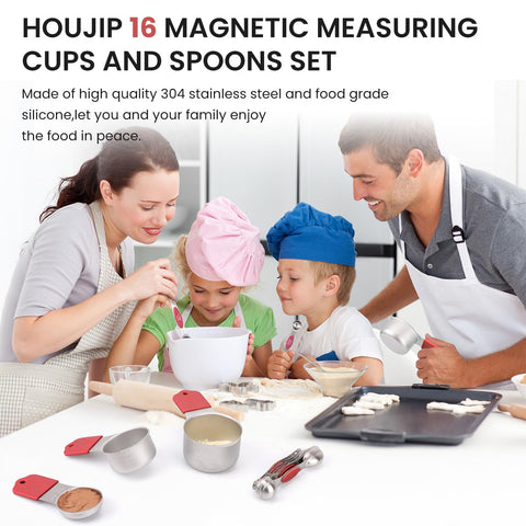 HOUJIP magnetic measuring spoons with double markings for precision