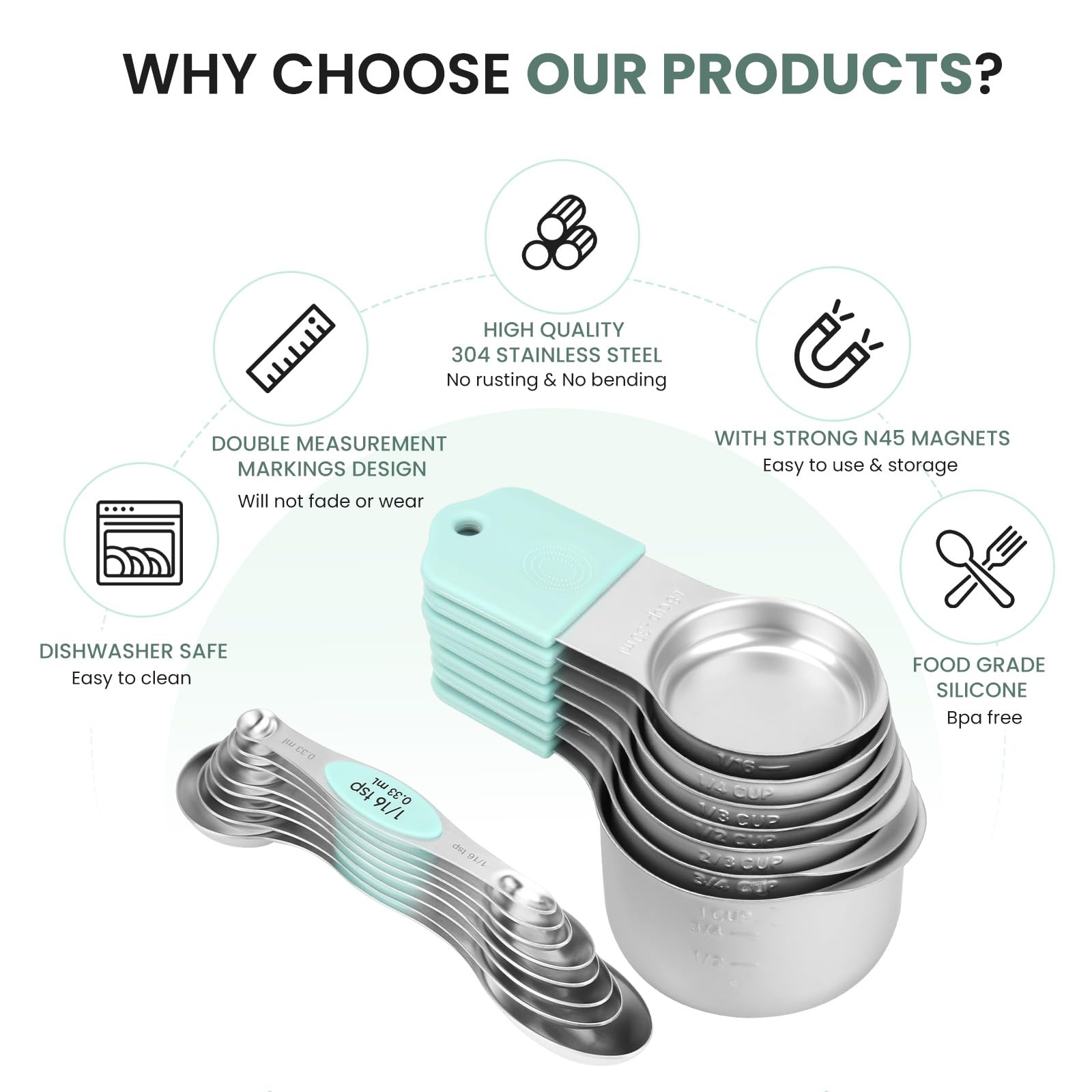 HOUJIP magnetic measuring spoons nest together for space saving.