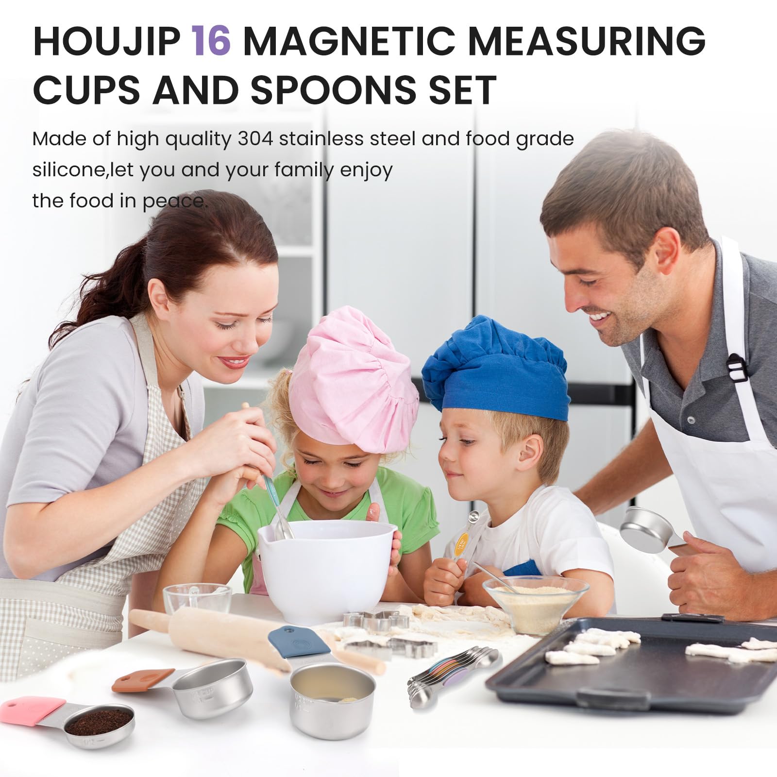 HOUJIP magnetic measuring spoons optimize storage by nesting neatly on metal surfaces.