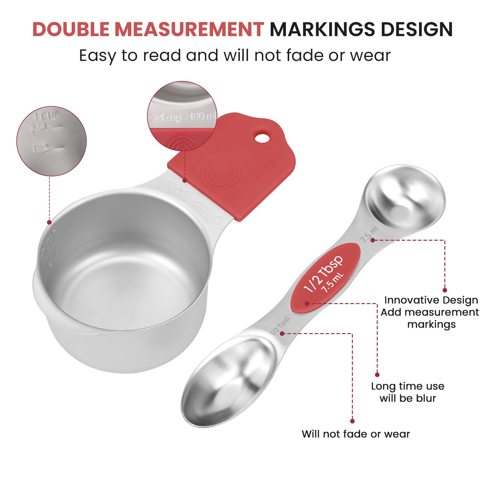 HOUJIP measuring spoons with flat ends for stable pouring and scooping