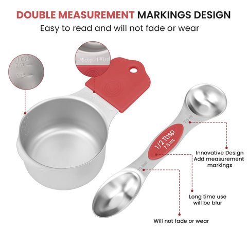 HOUJIP measuring spoons with flat ends for stable pouring and scooping