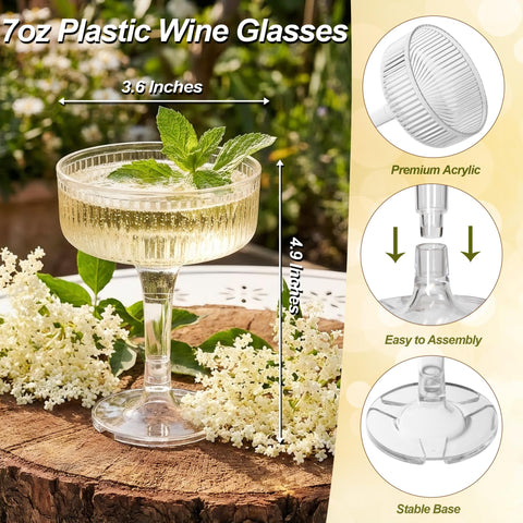 Houmury clear-acrylic coupe glassware combines durability with a sophisticated look.