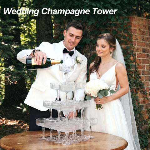 Houmury stable-tower glasses stay steady for impressive champagne displays.