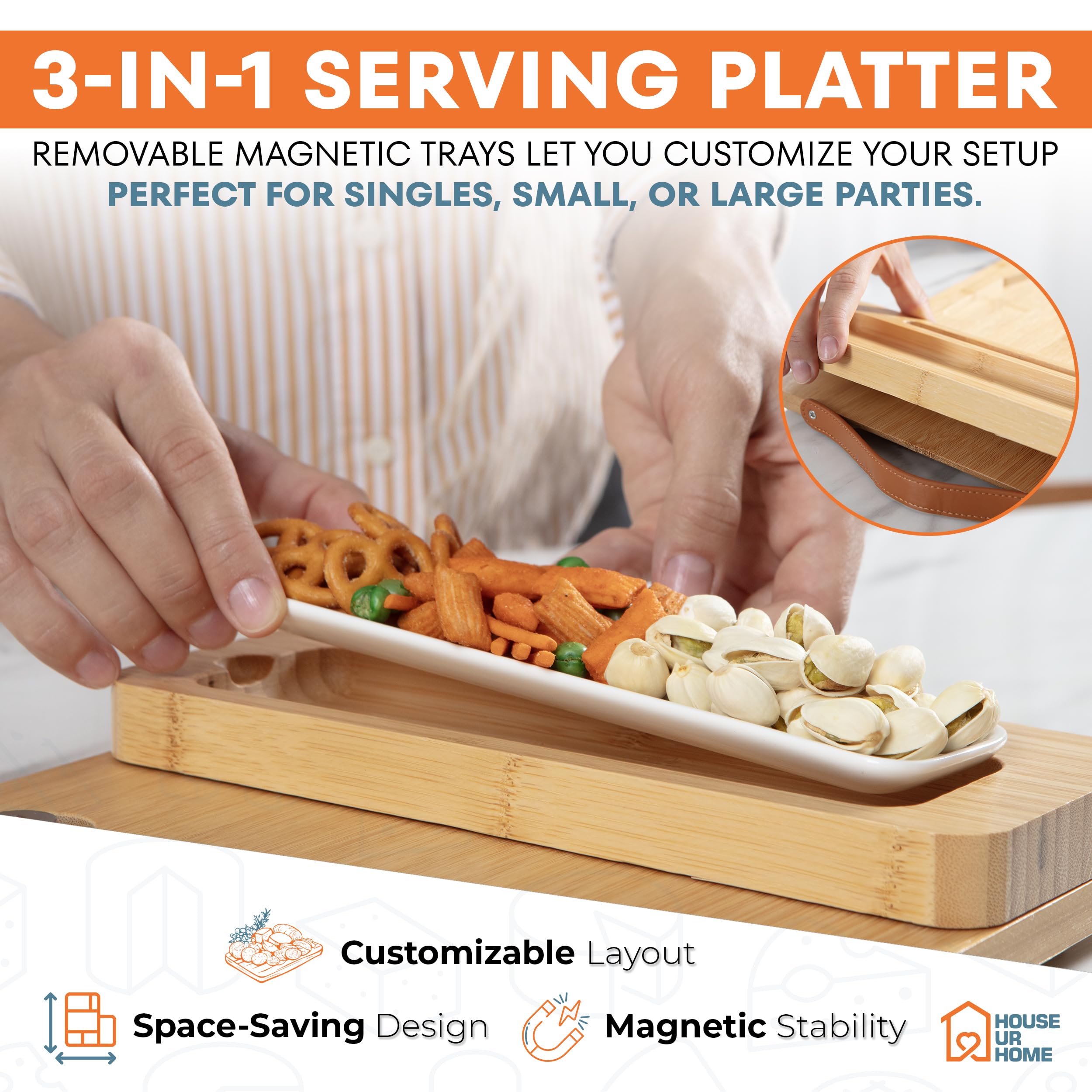 House Ur Home bamboo charcuterie board resists liquids and odors for easy cleanup