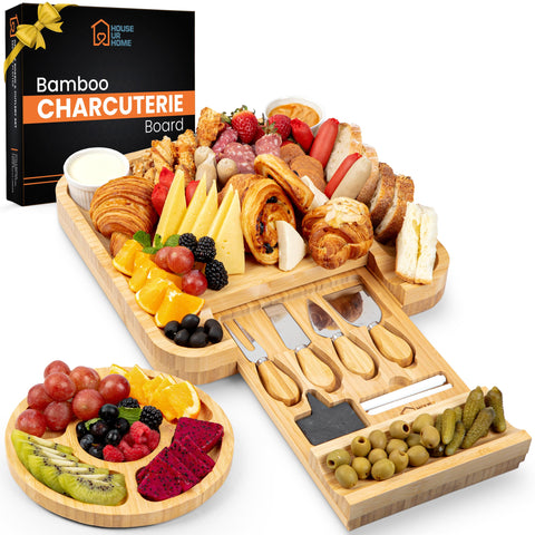 House Ur Home large bamboo charcuterie board with hidden drawer, ideal for elegant party prep.