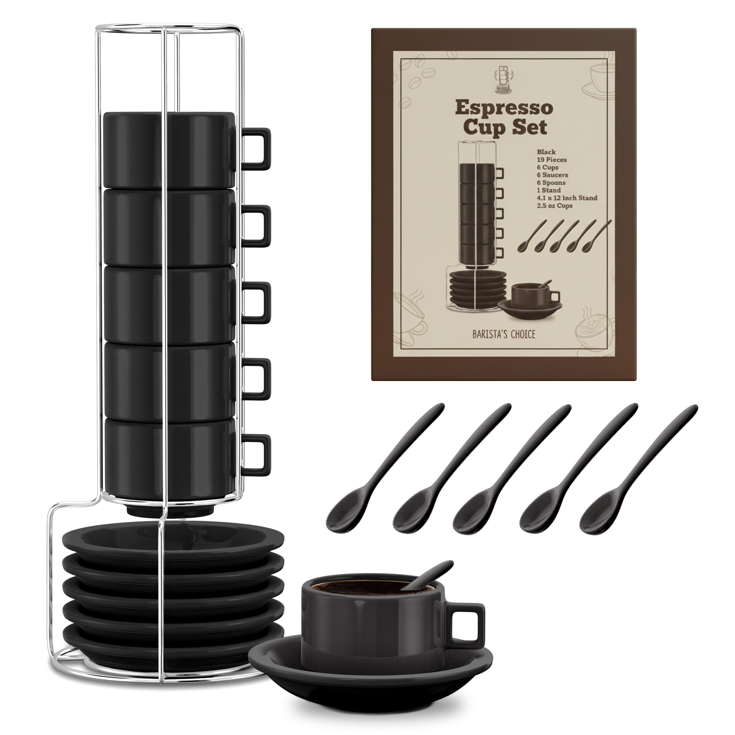 Houseables espresso cup set on stand for compact storage and quick access