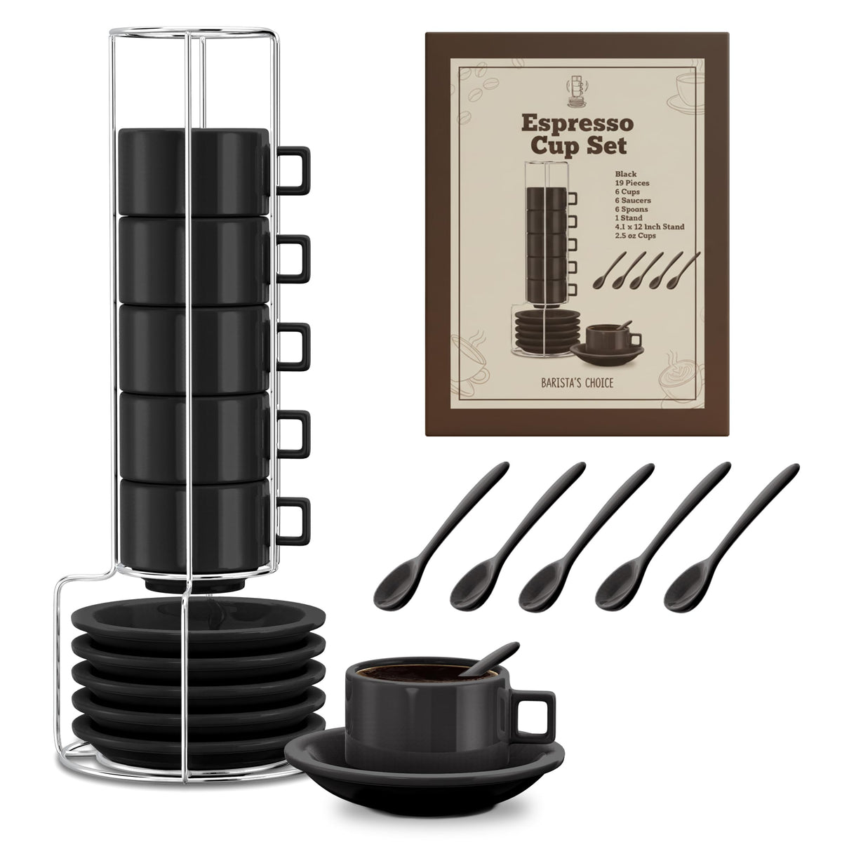 Houseables espresso cup set on stand for compact storage and quick access
