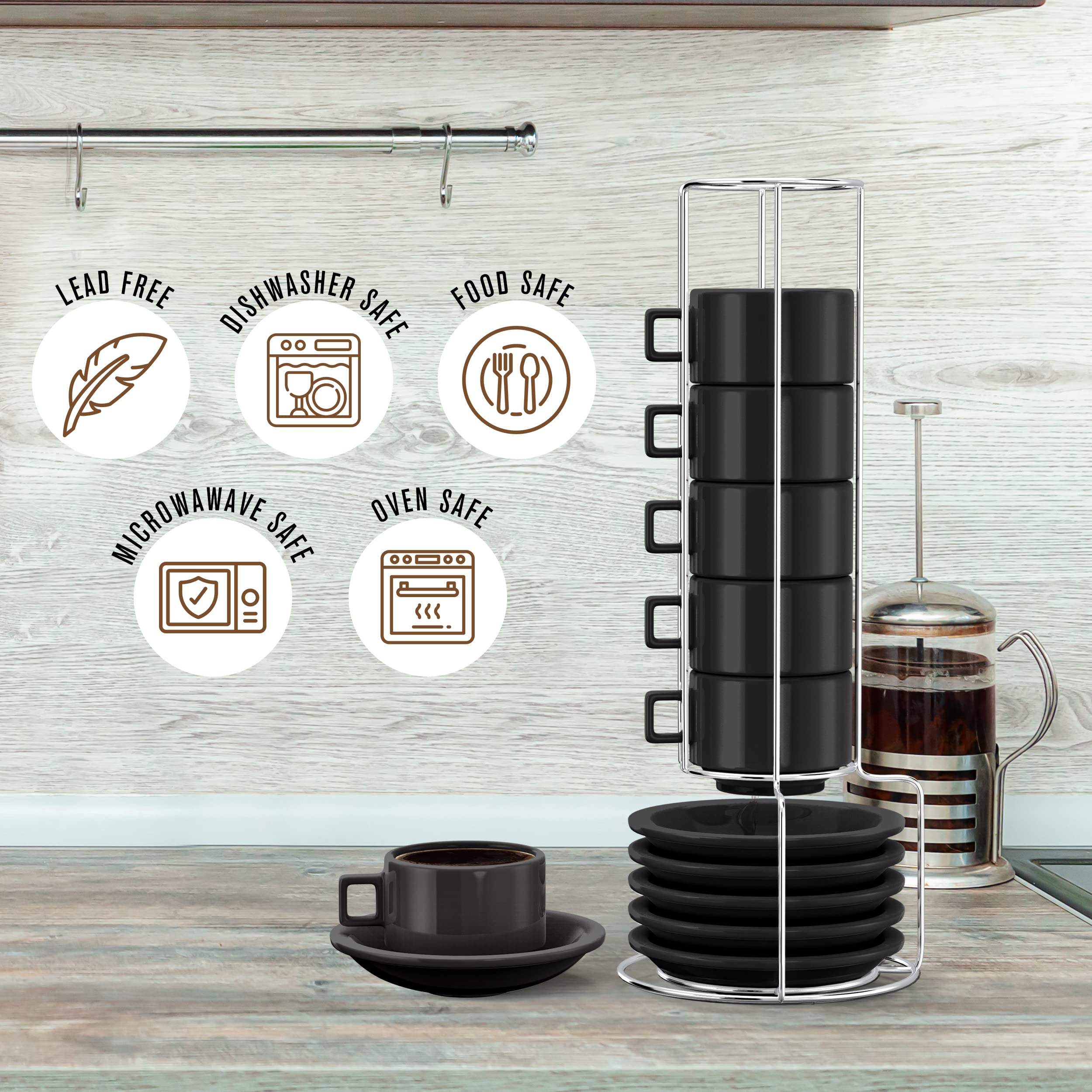 Houseables stackable demitasse cups saving counter space during hosting