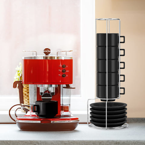 Close-up of Houseables porcelain espresso set highlighting minimalist finish