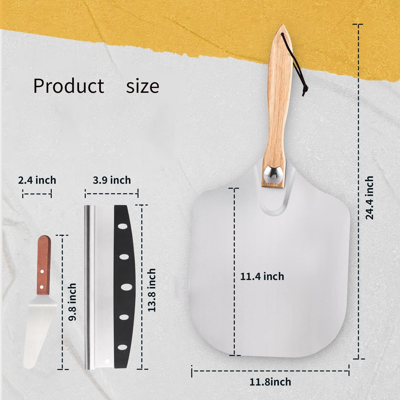 HouseAssist pizza peel with rotatable locking handle for precise placement.
