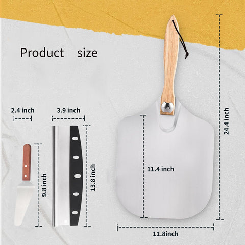 HouseAssist pizza peel with rotatable locking handle for precise placement.