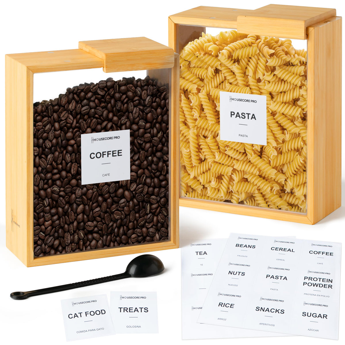 HouseCore Pro bamboo dispenser with large 2.75 L capacity for cereals