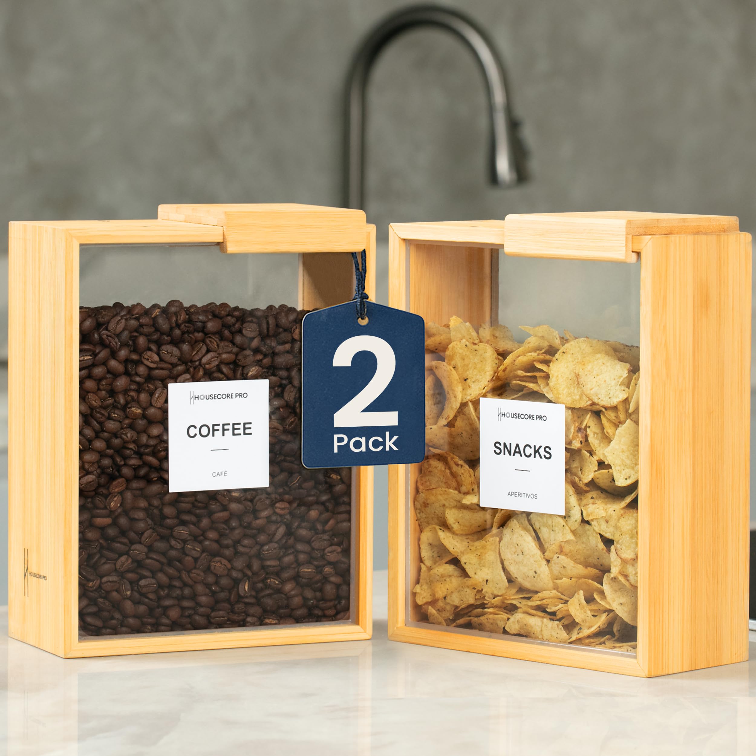 HouseCore Pro bamboo dispenser lid with magnetic closure for easy scooping