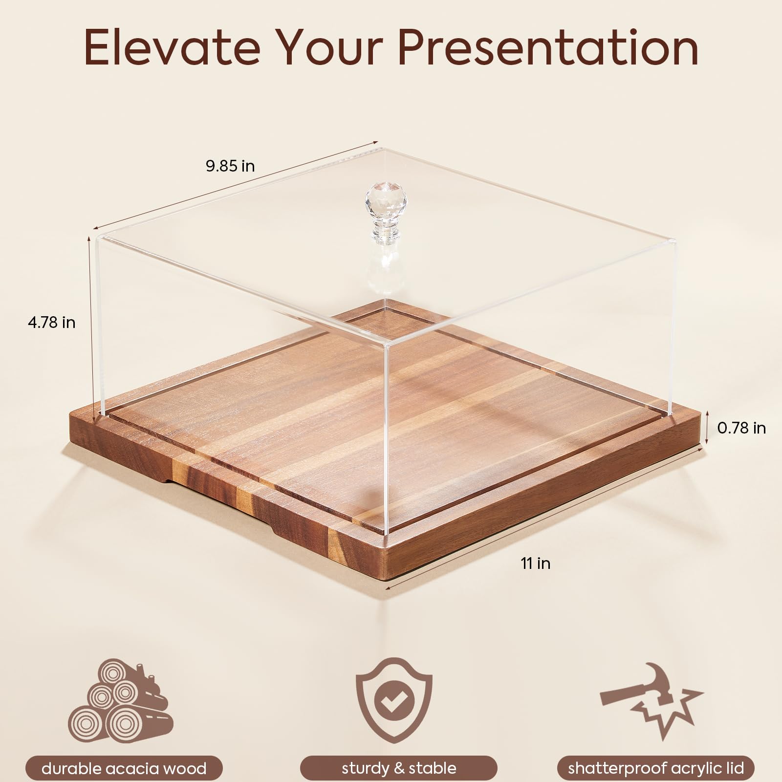 HouseJoy square cake dome lid showcasing a modern dessert presentation.