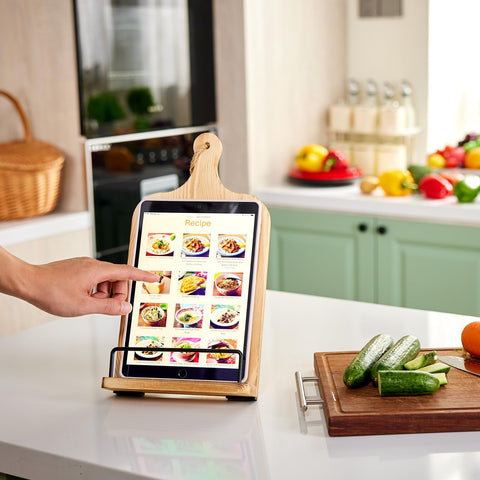 HouseJoy wooden stand showcases natural wood grain for rustic kitchen decor.