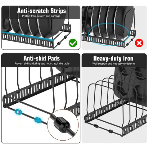Housolution adjustable-dividers show flexible spacing for varied cookware sizes.