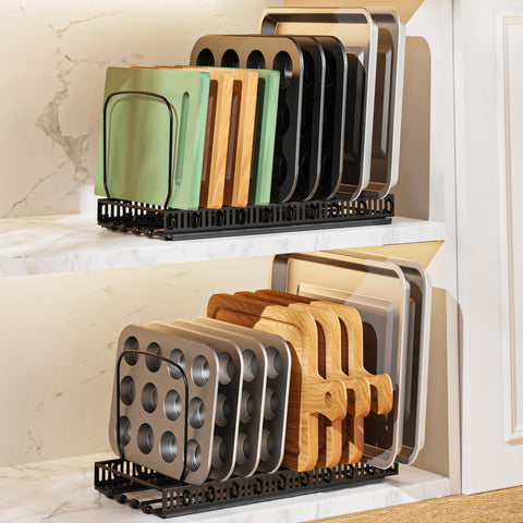 Housolution bakeware organizer with pullout rails offers easy access to trays