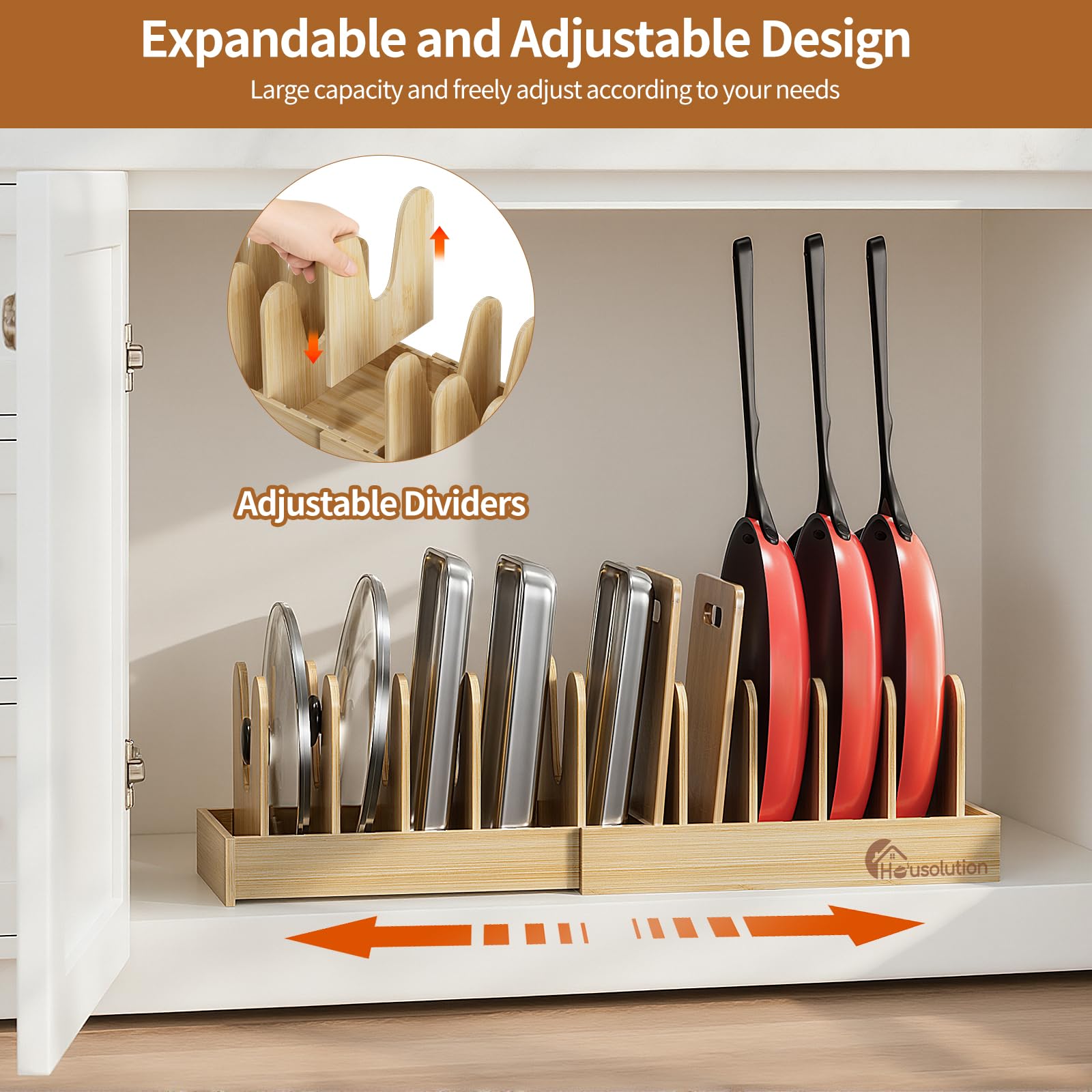 Housolution deep U shaped dividers cradle handles to prevent slips.