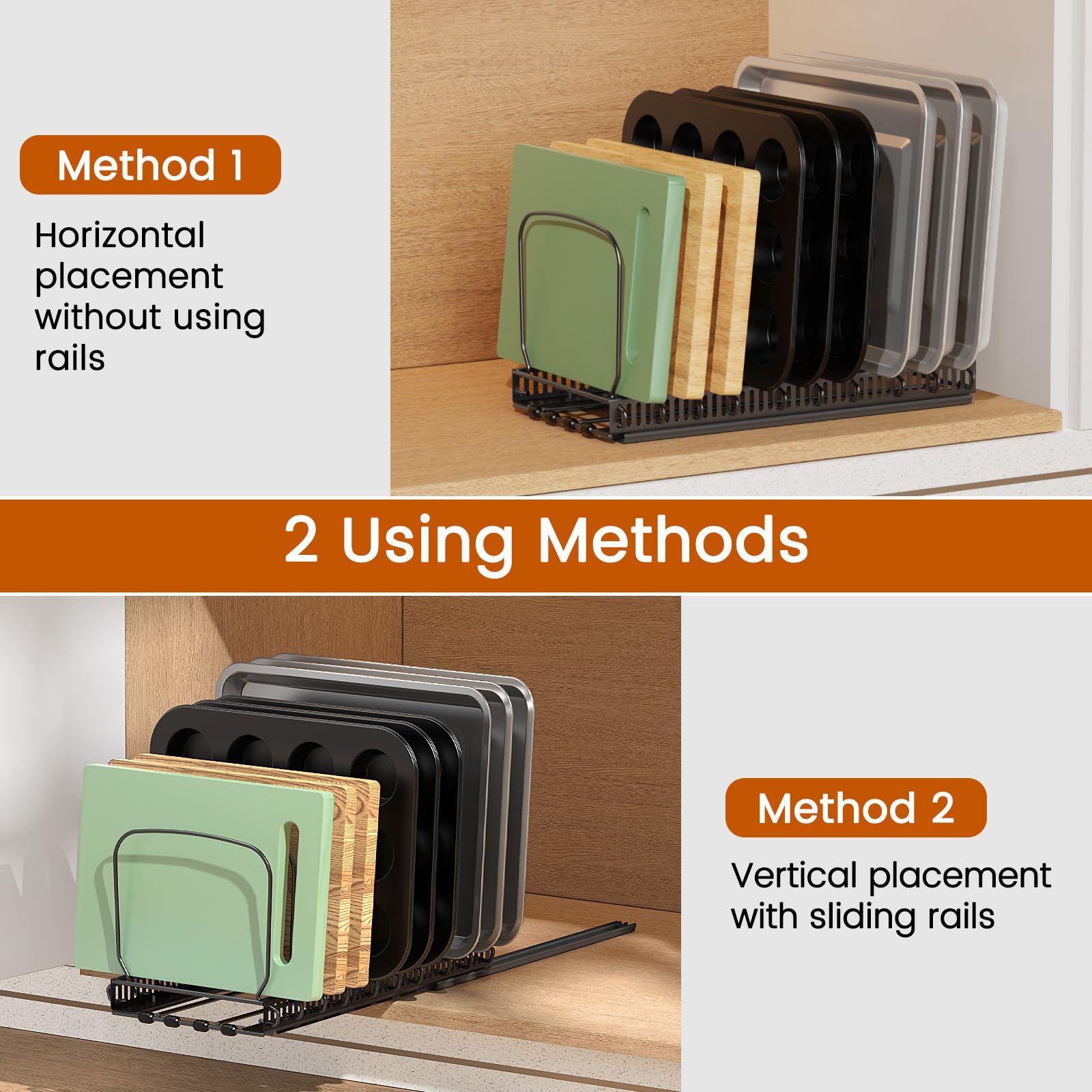 Housolution cabinet rack installation demonstrates tidy, accessible bakeware storage