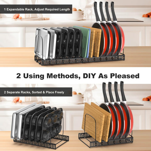 Housolution cookie-sheet-organizer neatly arranges bakeware in a cabinet.