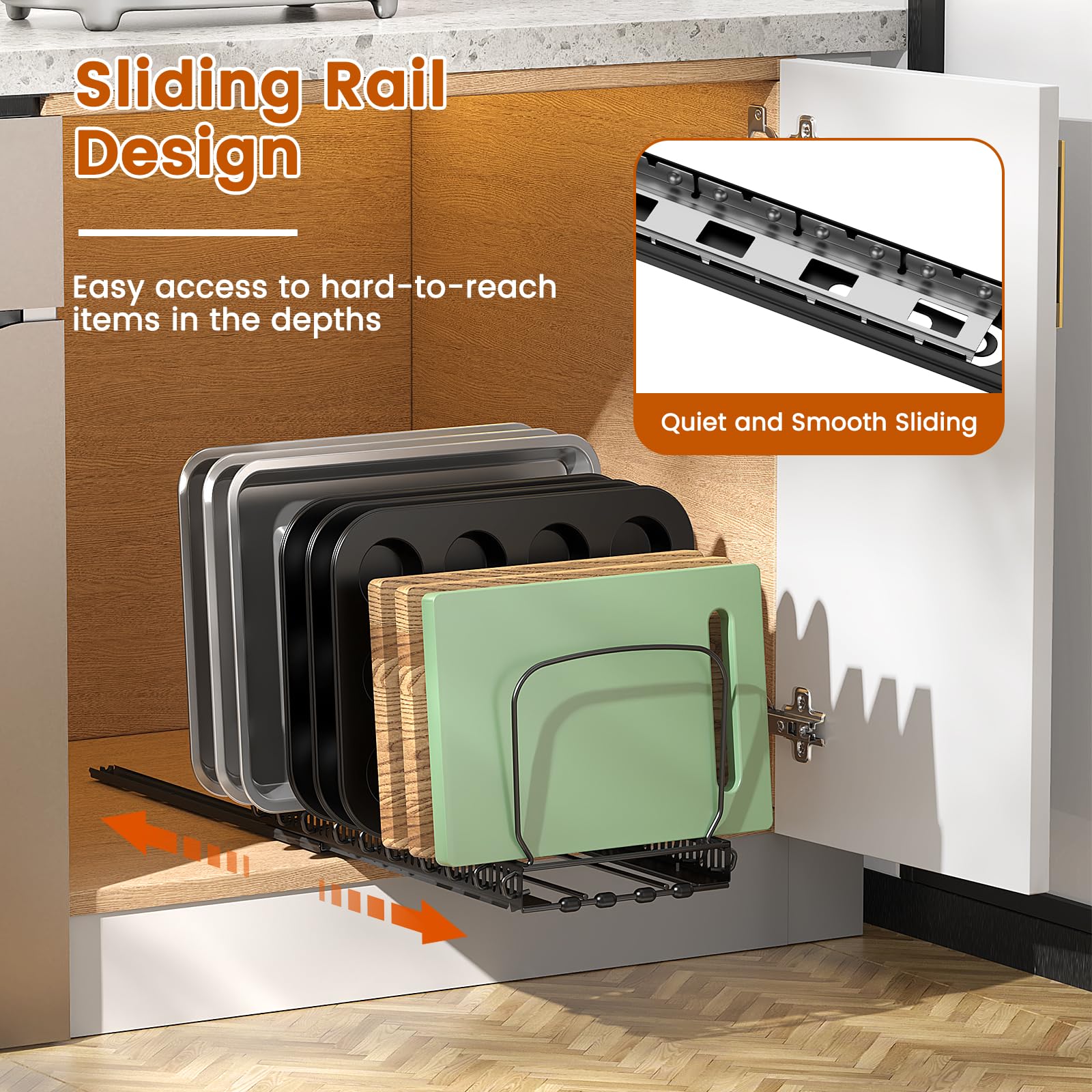 Housolution cutting board organizer with 10 dividers keeps pans neatly sorted