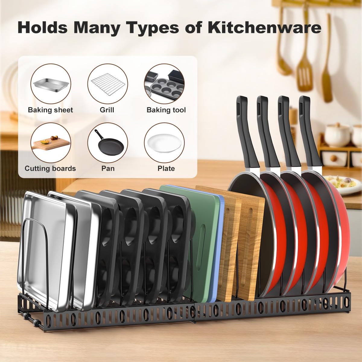 Housolution expandable rack extends from 12 to 23 inches for versatile storage.