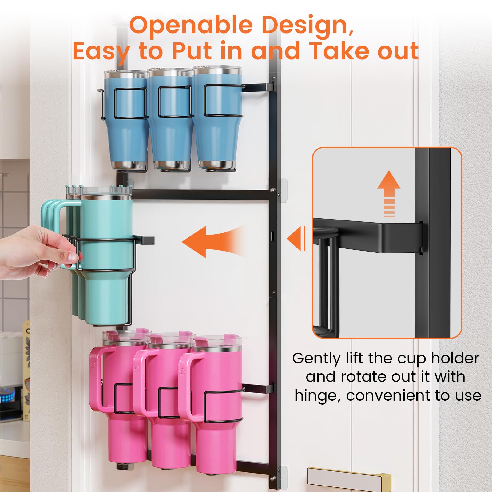 Housolution door mount cup holder demonstrates versatile mounting option