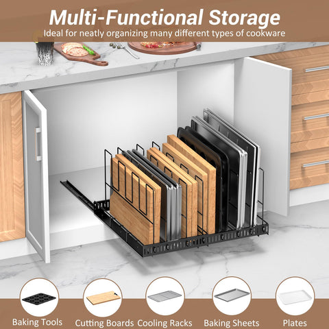 Housolution expandable cutting board organizer with 3-section slide rail for easy access.