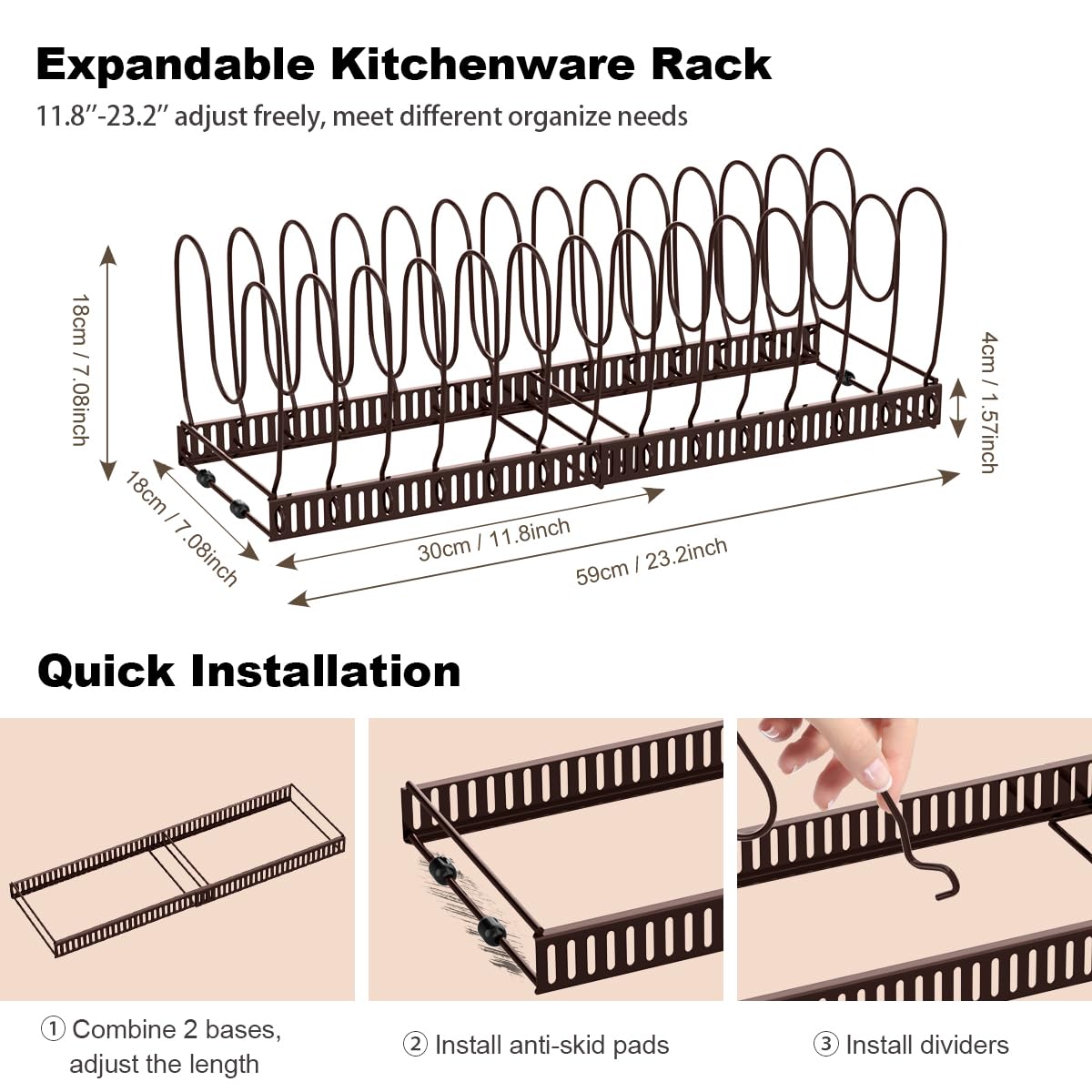 Housolution bronze finish rack stores heavy pans and bakeware efficiently.