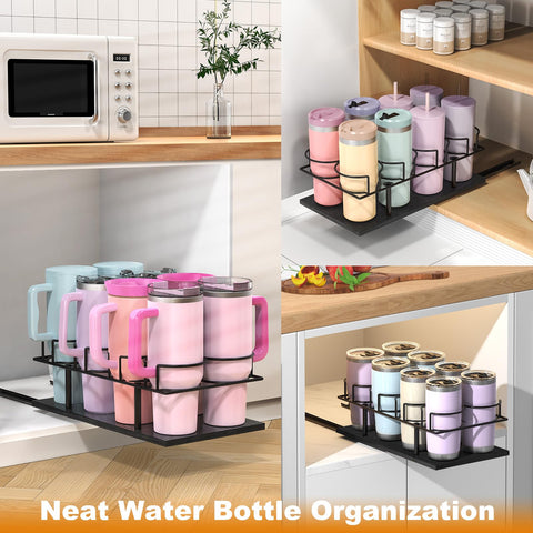 Housolution sliding cup holder rack preserves counter space with smooth, quiet action.
