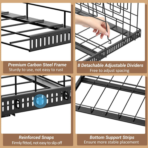 Housolution space-saving kitchen organizer suitable for bakeware, lids, and pans.