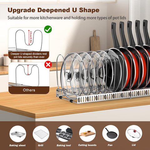 Housolution stainless steel lid rack keeps lids organized and easy to access
