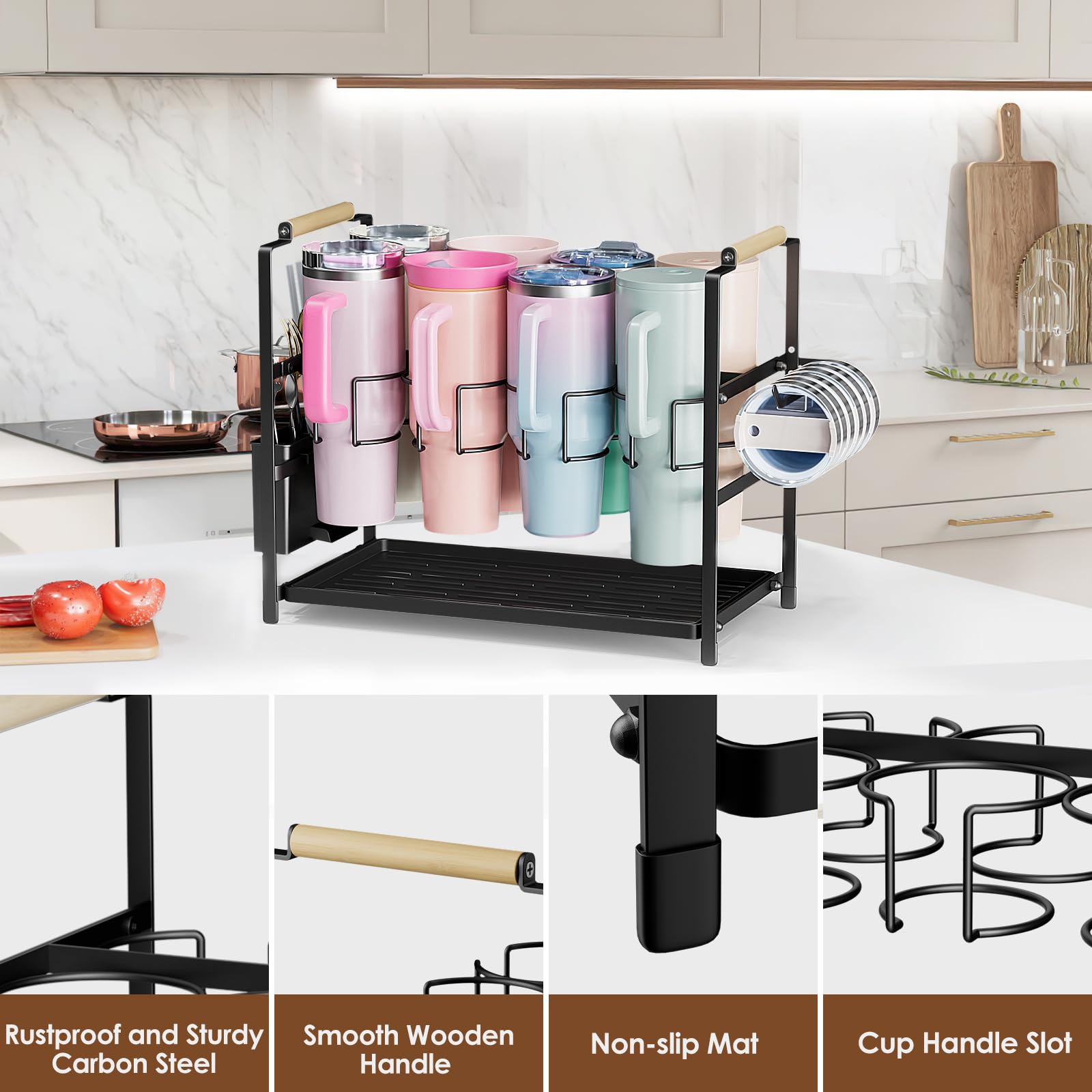 Housolution sturdy iron frame provides strong support for heavy cups.