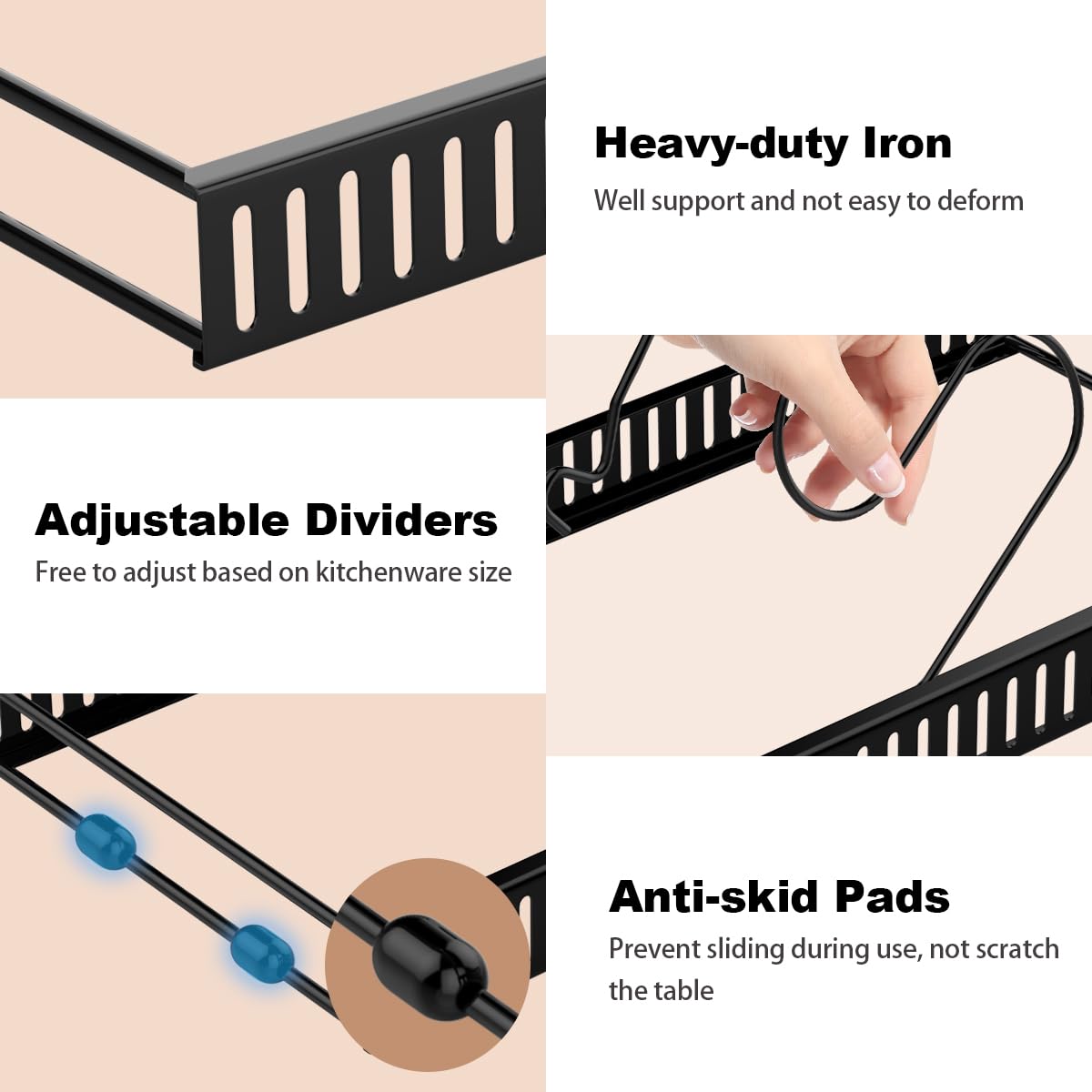 Housolution sturdy iron frame supports heavy pans and lids.