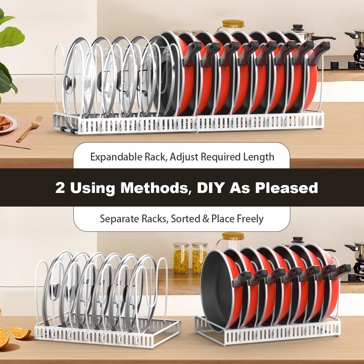 Housolution under-cabinet storage keeps pots and lids within easy reach