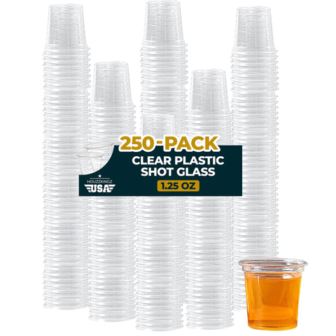 Houzzkingz clear 1.25oz shot glasses stacked for easy crowd-serving
