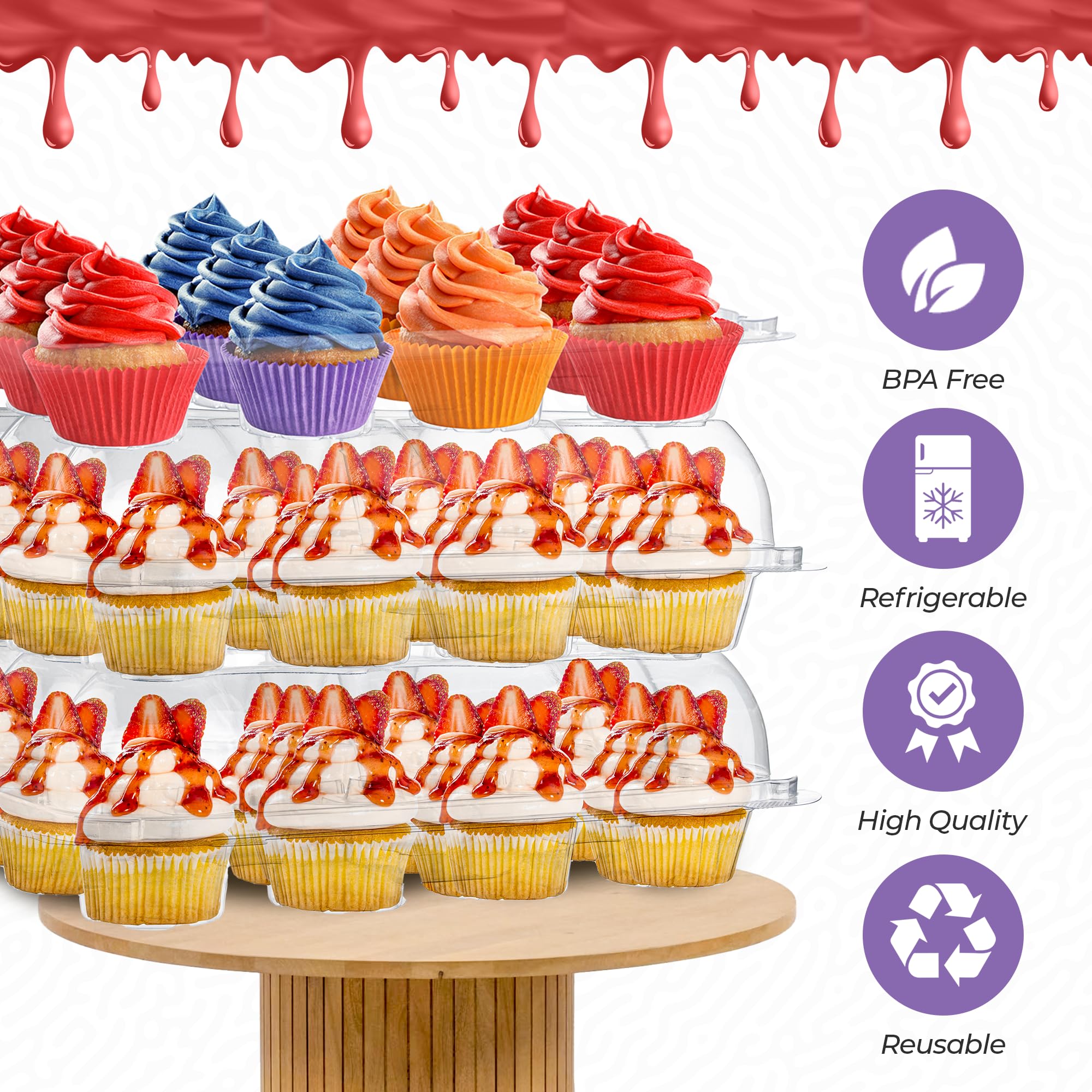 HouzzKingz clear PET cupcake box showcasing vibrant decorations