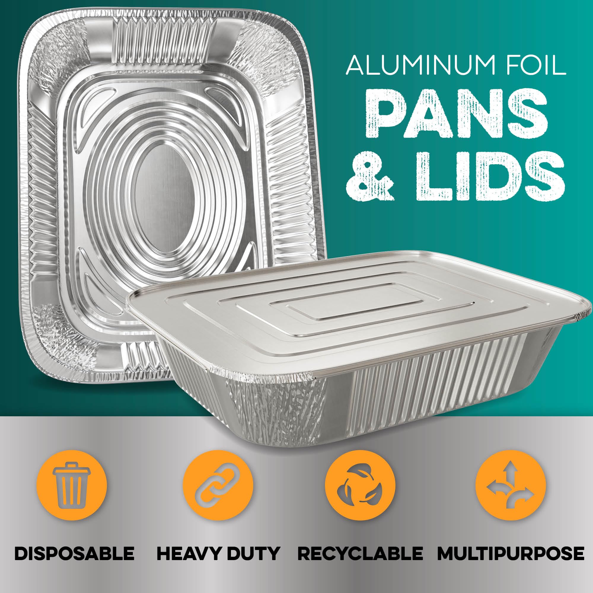 Fire-resistant aluminum pans suitable for roasting and heating.