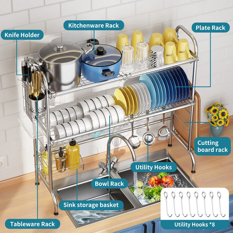 HOWDIA rack includes 8 hooks for lids, towels, and accessories.
