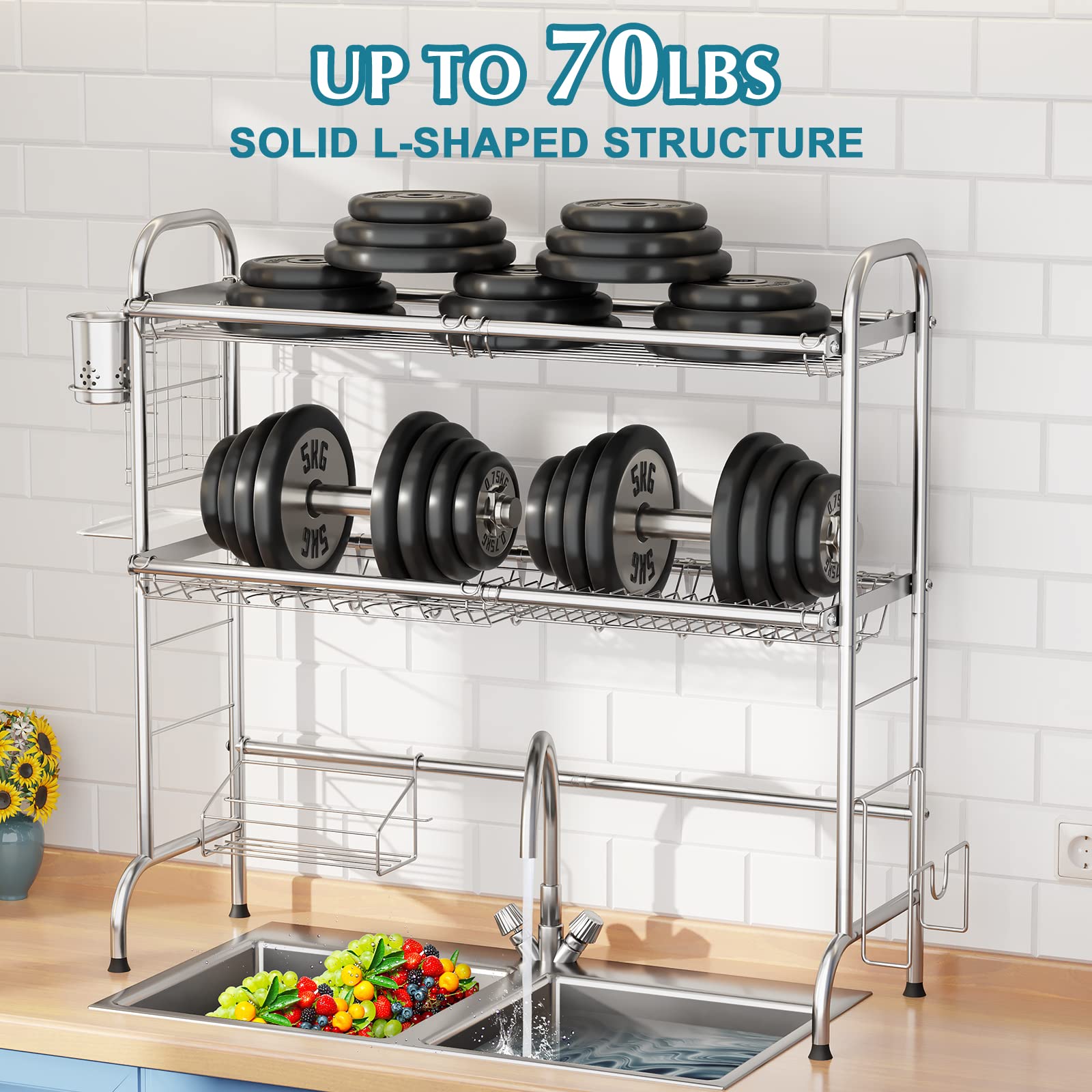 HOWDIA suction cup base provides stable support on sink edge.