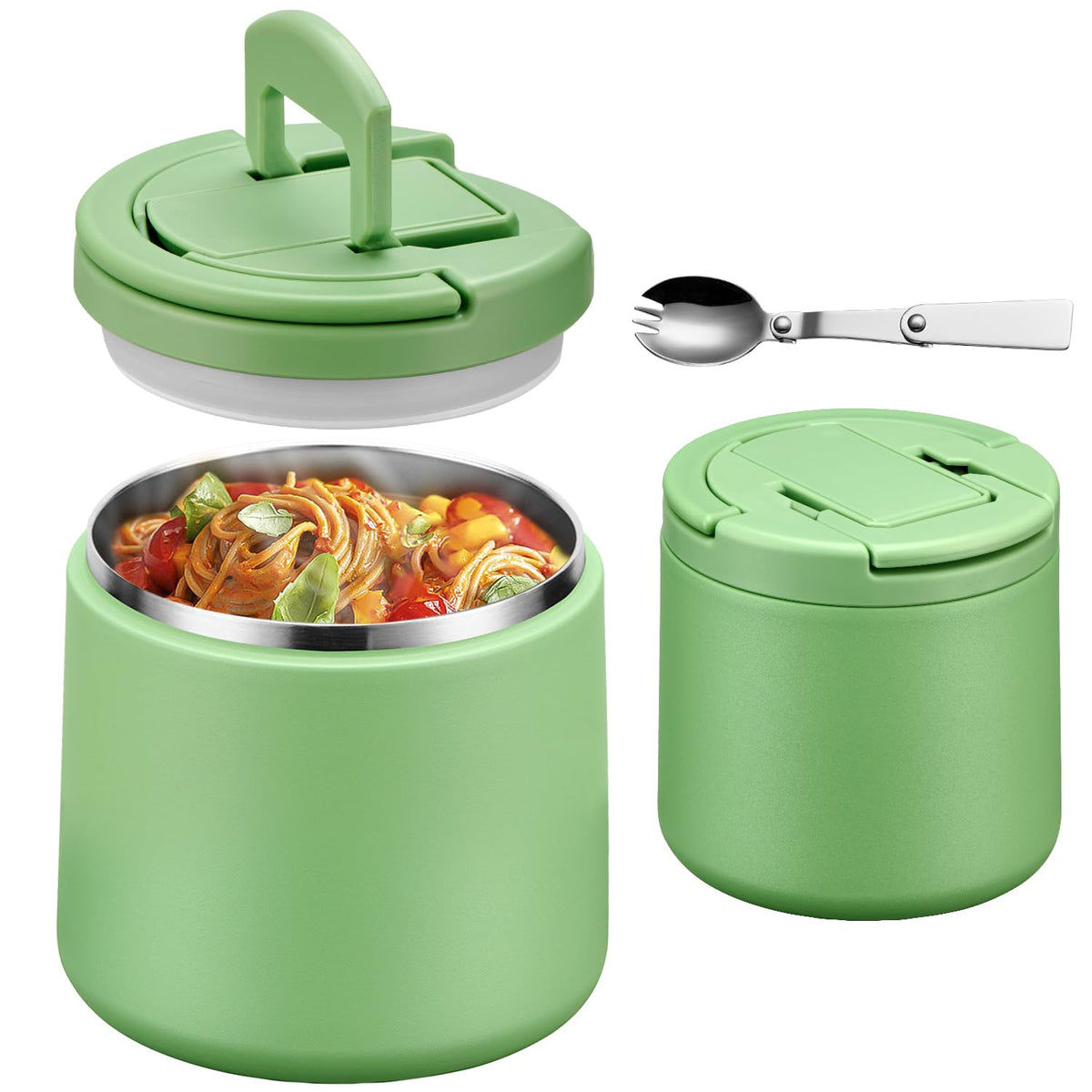 Howeemo 20oz insulated food jar with buckle lid green, keeps meals fresh on the go.