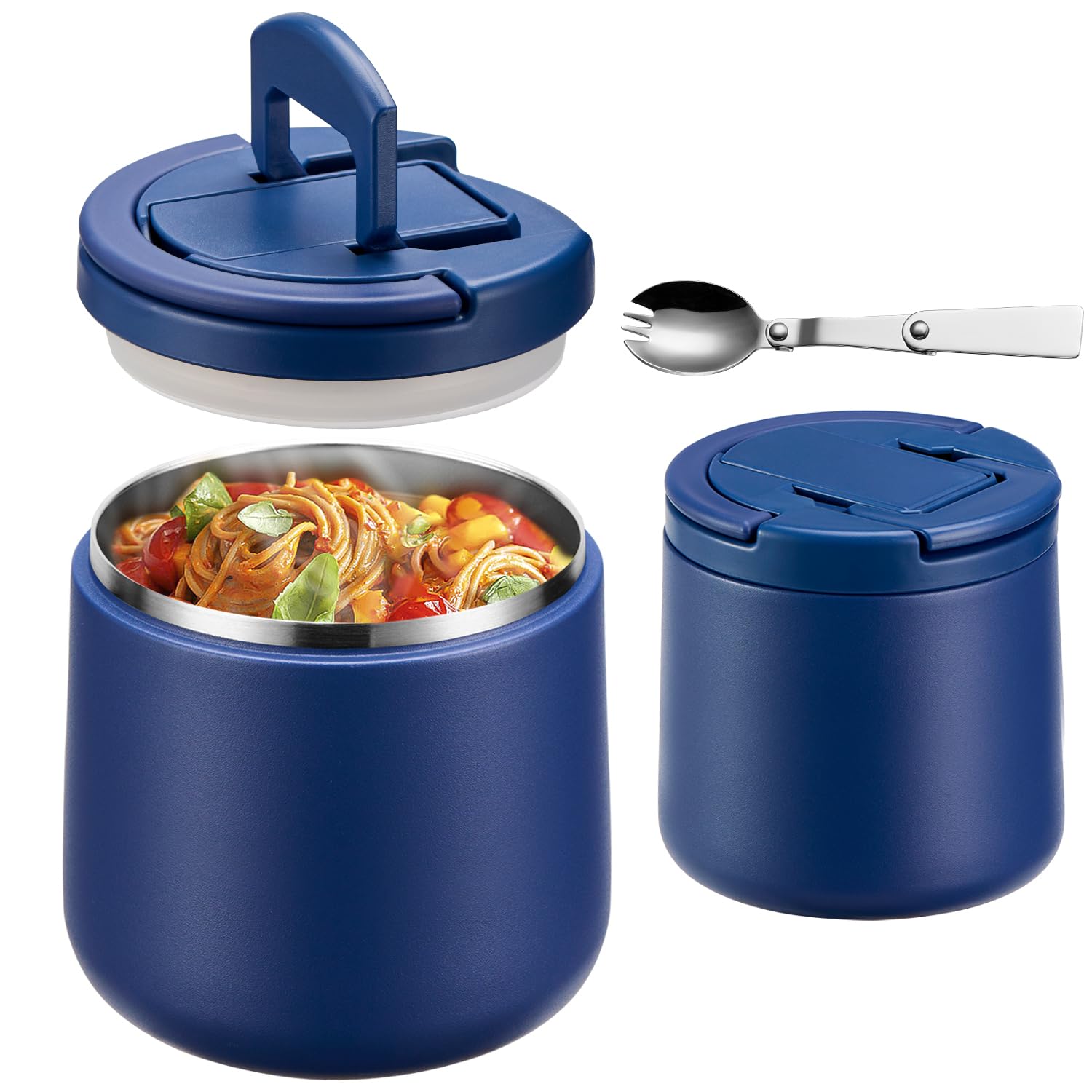 Howeemo 20oz insulated food jar with blue buckle lid keeps meals secure during school lunches.